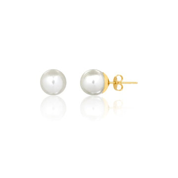 18K Gold Layered Oro Laminado 8 mm Pearl Ball Design Stud Earrings 21.0053/92